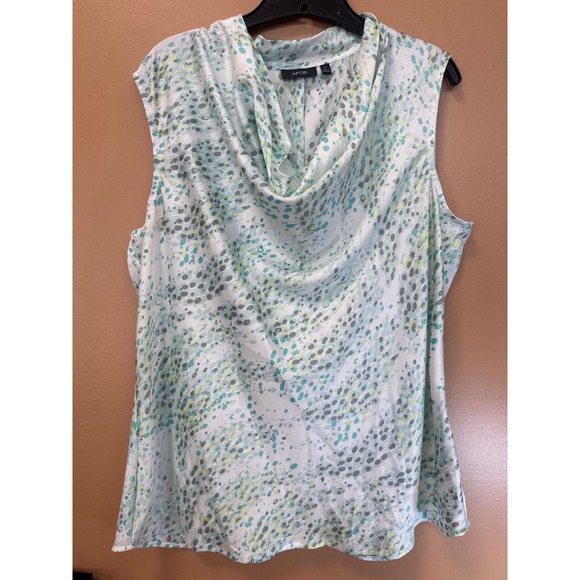Apt. 9 Tops - Apt. 9 Womens XL Sleeveless Cowl Neck Blouse Teal Grey Abstract Dot Print Top